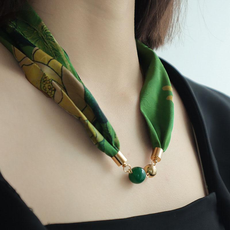 Wholesale Pearl Necklace Magnetic Buckle Silk Scarf Women Scarf Manufacturer