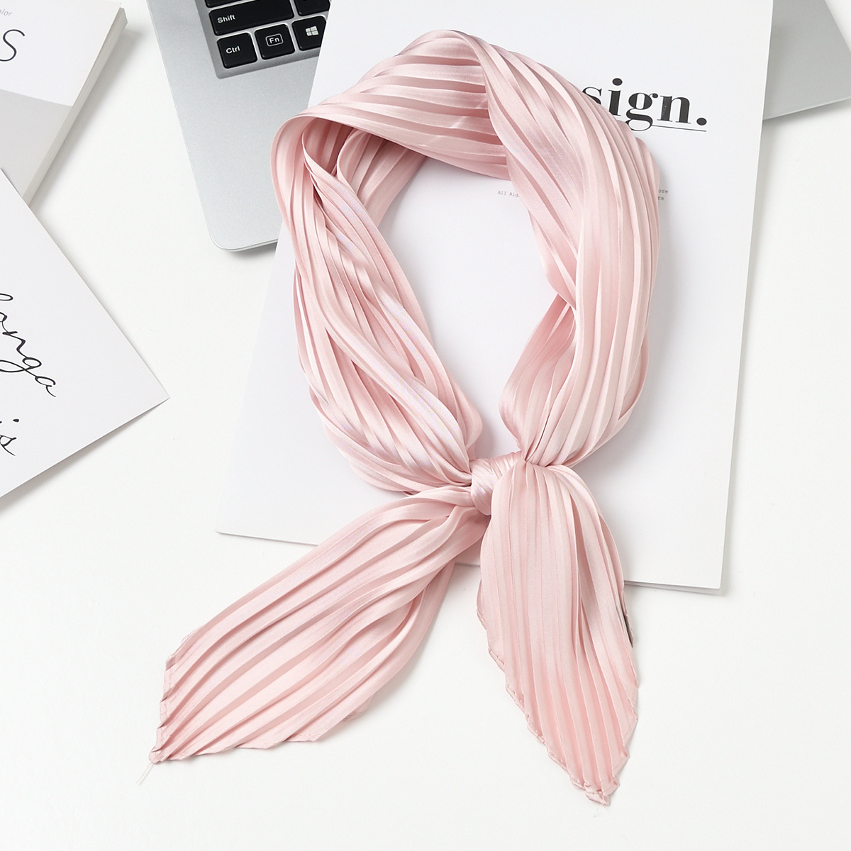 Wholesale pink silk pleated scarf