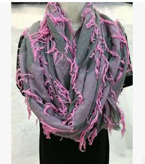 Pure color flash widened cotton linen tassel scarf wholesale