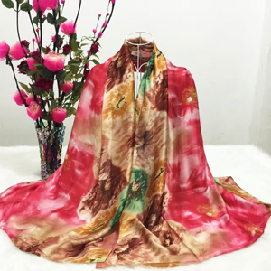 Female yan color flower silk scarves wholesale