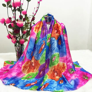 Female yan color flower silk scarves wholesale