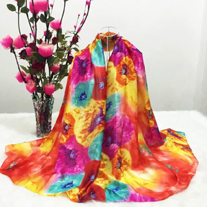 Female yan color flower silk scarves wholesale
