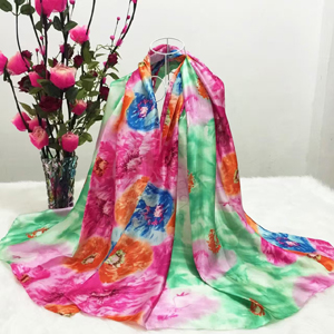 Female yan color flower silk scarves wholesale