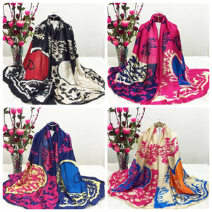 Female color potted pattern silk scarves wholesale