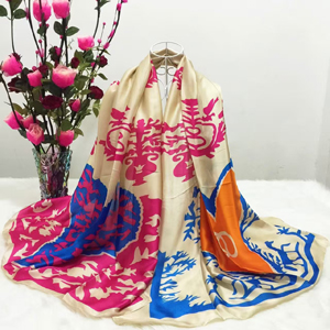 Female color potted pattern silk scarves wholesale
