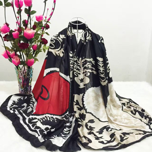 Female color potted pattern silk scarves wholesale