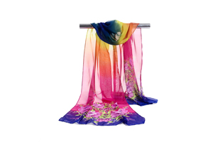 Female color stitching flowers chiffon scarf wholesale
