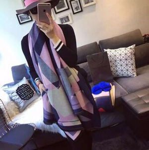 Female color geometry imitation cashmere scarf wholesale