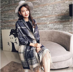 Grid double-sided imitation cashmere female scarf wholesale