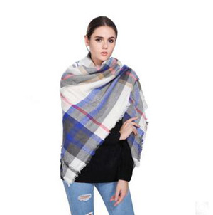 Female blue grid imitation cashmere scarf wholesale