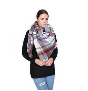 Female blue grid imitation cashmere scarf wholesale