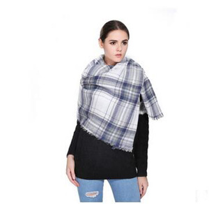 Female blue grid imitation cashmere scarf wholesale