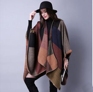 Female joker grid chaddar national wind cloak wholesale