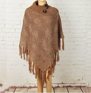 Female turtleneck hollow-out sequins tassel model cape scarf wholesale