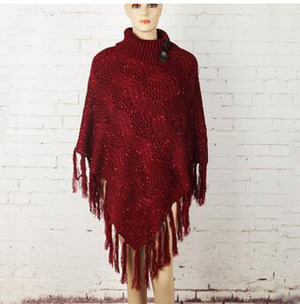 Female turtleneck hollow-out sequins tassel model cape scarf wholesale