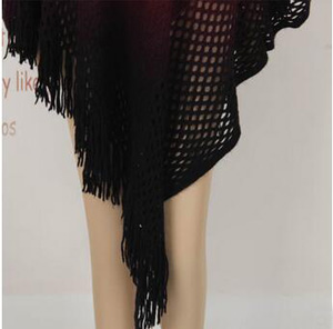 Double-color hollow out gradient tassel cloak scarf wholesale