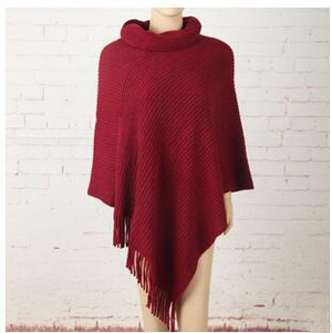 Female turtleneck pure color tassel acrylic cloak scarf wholesale