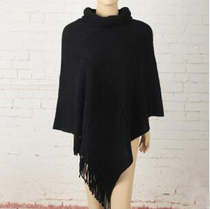 Female turtleneck pure color tassel acrylic cloak scarf wholesale
