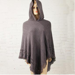 Pure color hollow-out tassel loose cloak shawl wholesale