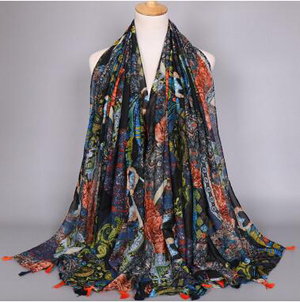 Ink painting female tassel scarf wholesale