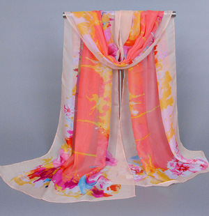 Silk chiffon scarf hand painted