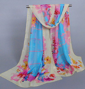 Silk chiffon scarf hand painted