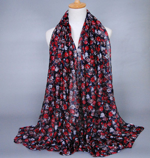 Floral silk satin scarf