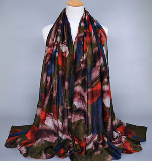 Feather printed silk scarves