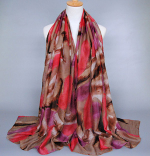 Feather printed silk scarves