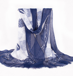 Blue and white scarves