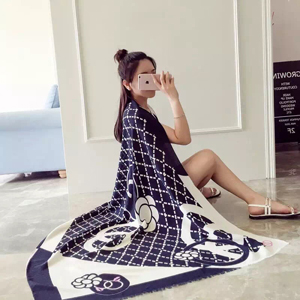 Female digital diamond lattice pattern cotton long scarf wholesale