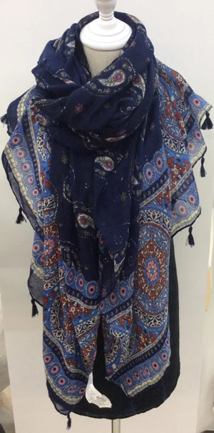 Female navy cashew cotton scarf wholesale