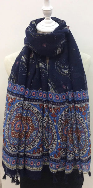 Female navy cashew cotton scarf wholesale