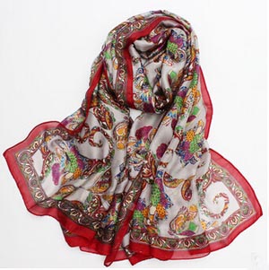 Female satin printed pure silk scarves wholesale