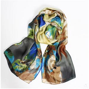 Digital painting satin scarves elegant ladies silk shawl wholesale