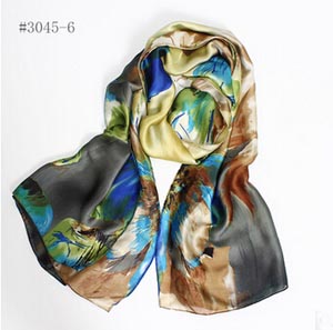Digital painting satin scarves elegant ladies silk shawl wholesale