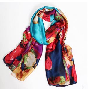 Digital painting satin scarves elegant ladies silk shawl wholesale