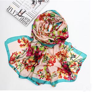 Flowers pattern brightness large size silk shawl female scarf wholesale
