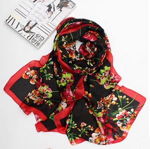 Flowers pattern brightness large size silk shawl female scarf wholesale