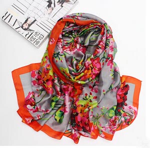 Flowers pattern brightness large size silk shawl female scarf wholesale