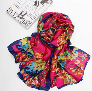 Flowers pattern brightness large size silk shawl female scarf wholesale