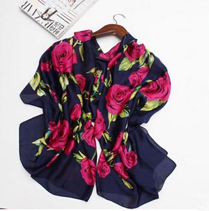 Female contracted romantic rose flower satin scarves wholesale