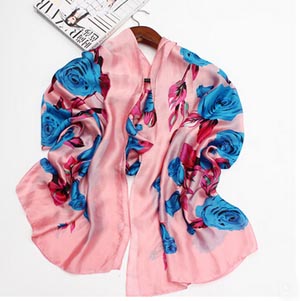 Female contracted romantic rose flower satin scarves wholesale