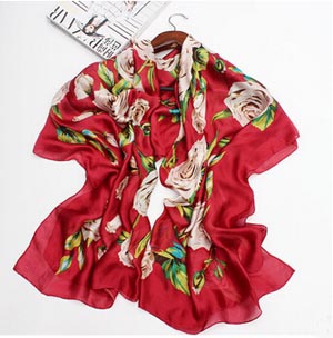 Female contracted romantic rose flower satin scarves wholesale