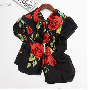 Female contracted romantic rose flower satin scarves wholesale
