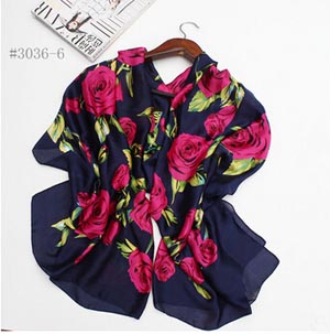 Female contracted romantic rose flower satin scarves wholesale