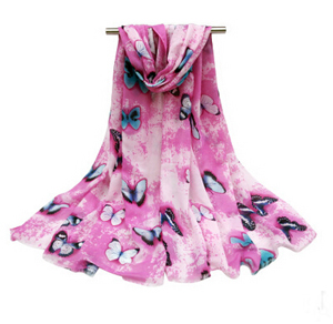 Female hazy butterfly satin printed scarf wholesale