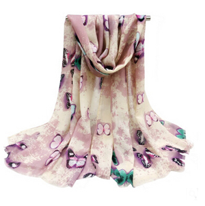 Female hazy butterfly satin printed scarf wholesale
