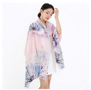 Female peony pure wool scarf shawl wholesale