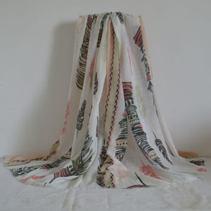 Female feather patterns bamboo cotton scarf wholesale